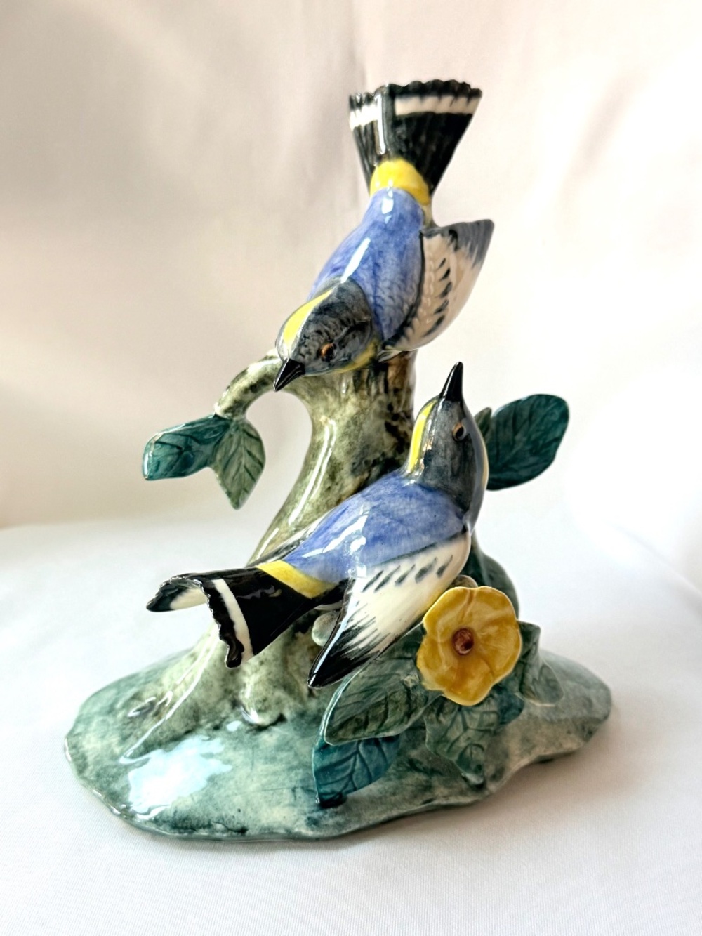Stangl Pottery Double Audubon Warblers Figurine Blue & Yellow Songbirds 7.75"